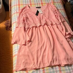 Zanzea Blush Lace Detail Blouse